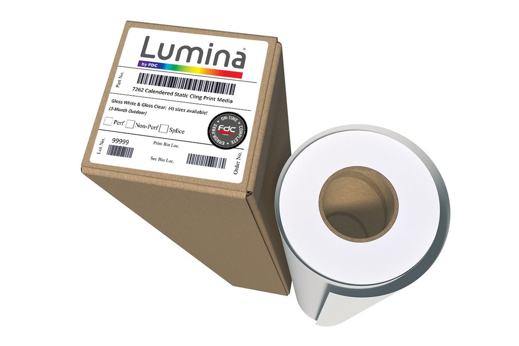 FDC Lumina 7262 - Static Cling Calendered Window Print Film - (3-months, 7.5 Mil - White & Clear) --