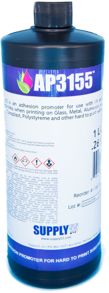 AP3155 Adhesion Promoter for Hard to Print Substrates; Glass, Alum, Arylic, Metal, 1-Liter Bottle (DO NOT SHIP BY AIR)
